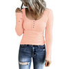 Wanita Lengan Panjang Slim Fit Kasual Musim Gugur Henley Top Button Down Blus Basic Ribbed Knit T-shirt