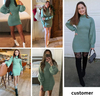 Wanita Mock Neck Ribbed Lengan Panjang Bodycon Pullover Dress Sweater Mini Lucu